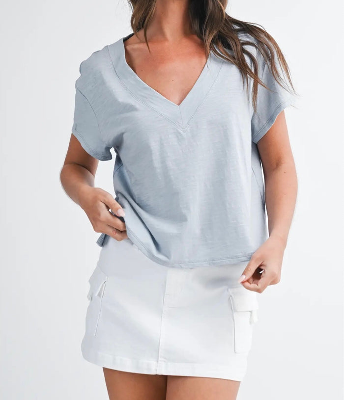 Til V-Neck Baby Top- Sky