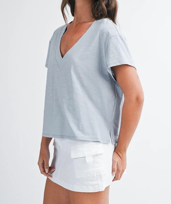 Til V-Neck Baby Top- Sky