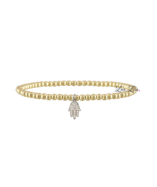 Tiny Little Hamsa Beaded Bracelet Jewelry - Young Frankie's Exclusives Gold