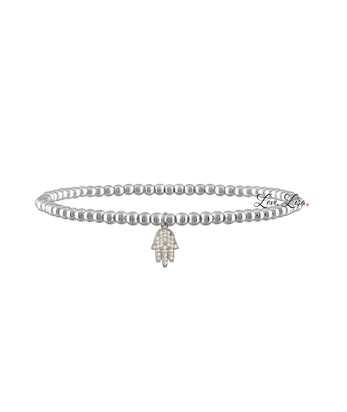Tiny Little Hamsa Beaded Bracelet Jewelry - Young Frankie's Exclusives Silver