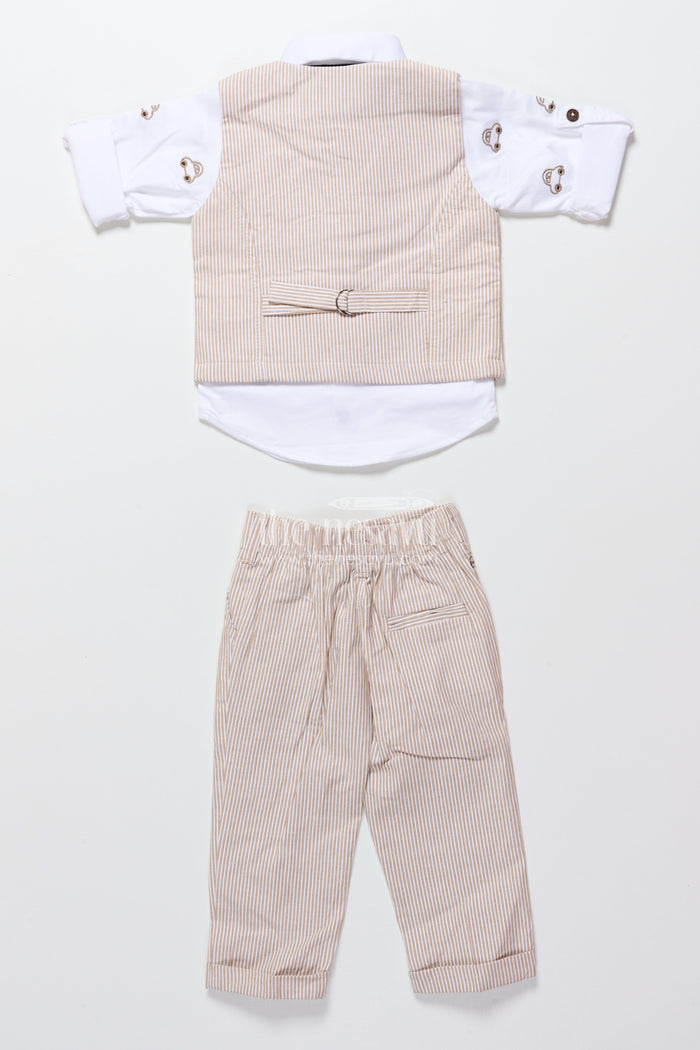 The Nesavu Boys Casual Set Toddler Boys Brown Striped Jacket Set for Festive and Smart Casuals Nesavu Nesavu toddler boys cotton jacket set brown stripes smart casual family events