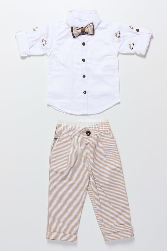 The Nesavu Boys Casual Set Toddler Boys Brown Striped Jacket Set for Festive and Smart Casuals Nesavu Nesavu toddler boys cotton jacket set brown stripes smart casual family events