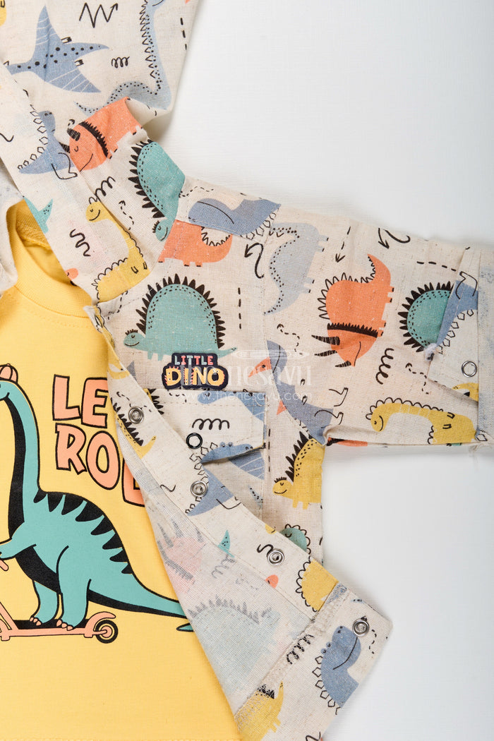 The Nesavu Boys Casual Set Toddler Boys Dinosaur Print Cotton Hoodie and T-Shirt Set Nesavu Nesavu toddler boys cotton hoodie set with dinosaur print and matching pants