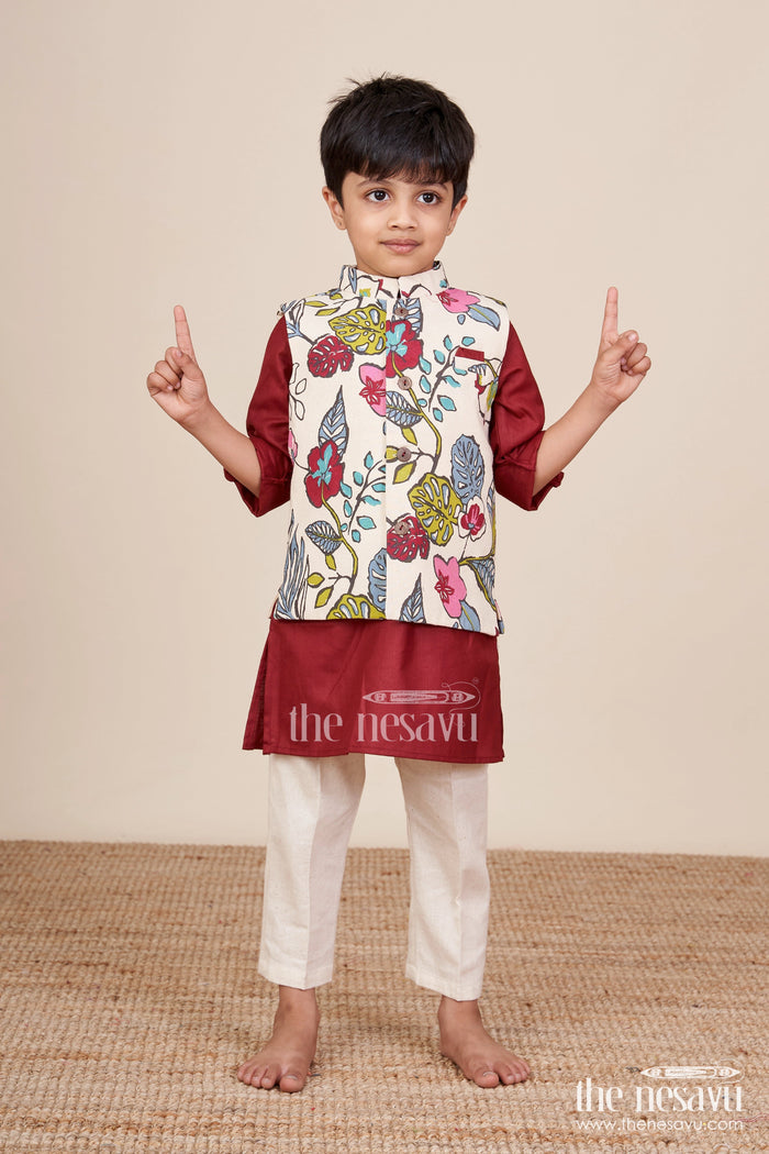The Nesavu Boys Jacket Sets Toddler Boys Festive Jacket Set for Weddings and Family Events Nesavu 16 (1Y) / Red BES903A-16 Nesavu toddler boys ethnic jacket set weddings traditional events family celebrations