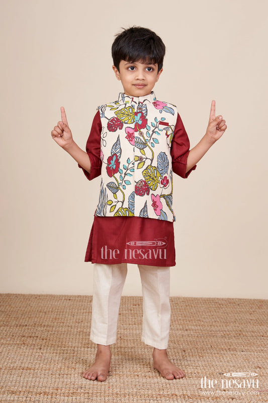 The Nesavu Boys Jacket Sets Toddler Boys Festive Jacket Set for Weddings and Family Events Nesavu 16 (1Y) / Red BES903A-16 Nesavu toddler boys ethnic jacket set weddings traditional events family celebrations