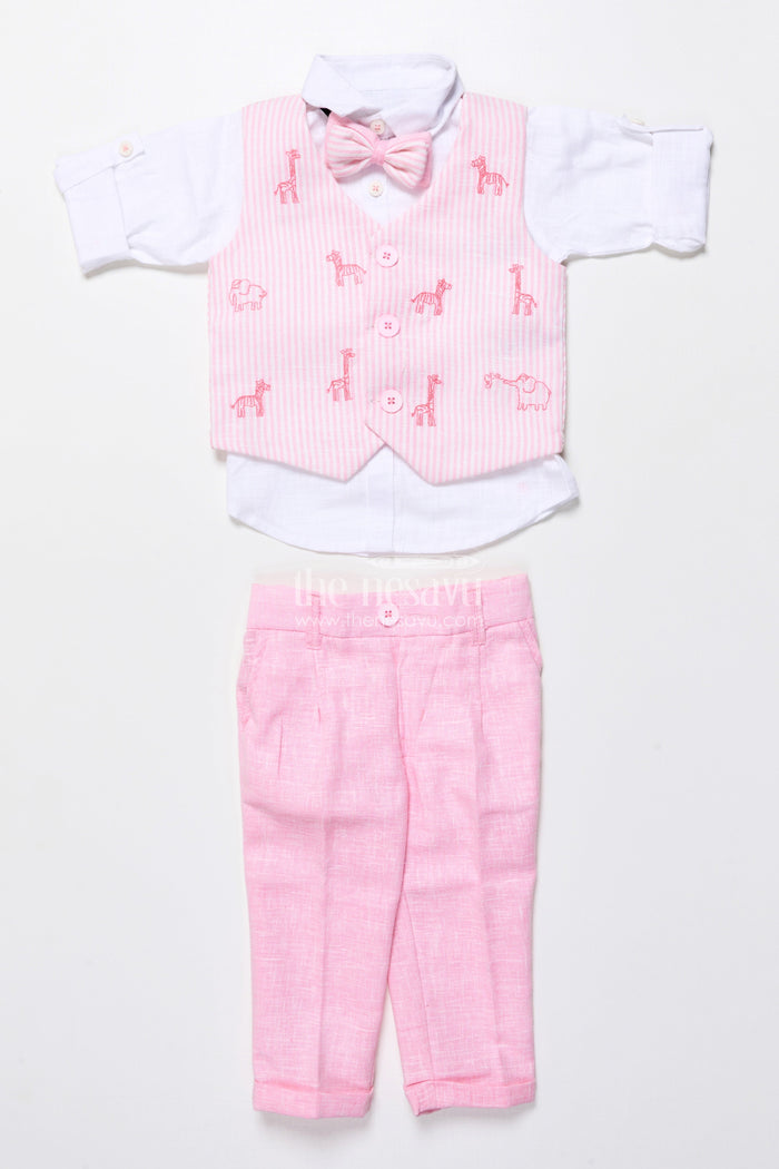 The Nesavu Boys Casual Set Toddler Boys Festive Outfit with Animal Embroidery Jacket and Cotton Pants Nesavu Nesavu toddler boys festive cotton outfit embroidered jacket bow tie ceremonies