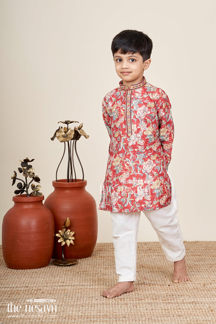 The Nesavu Boys Kurtha Set Toddler boys floral kurta set for weddings and traditional events Nesavu Nesavu toddler boys floral kurta set blended silk  traditional outfit festive weddings occasions