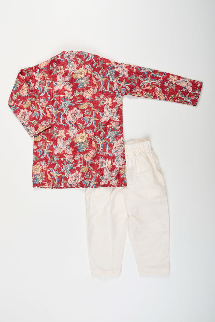 The Nesavu Boys Kurtha Set Toddler boys floral kurta set for weddings and traditional events Nesavu Nesavu toddler boys floral kurta set blended silk  traditional outfit festive weddings occasions