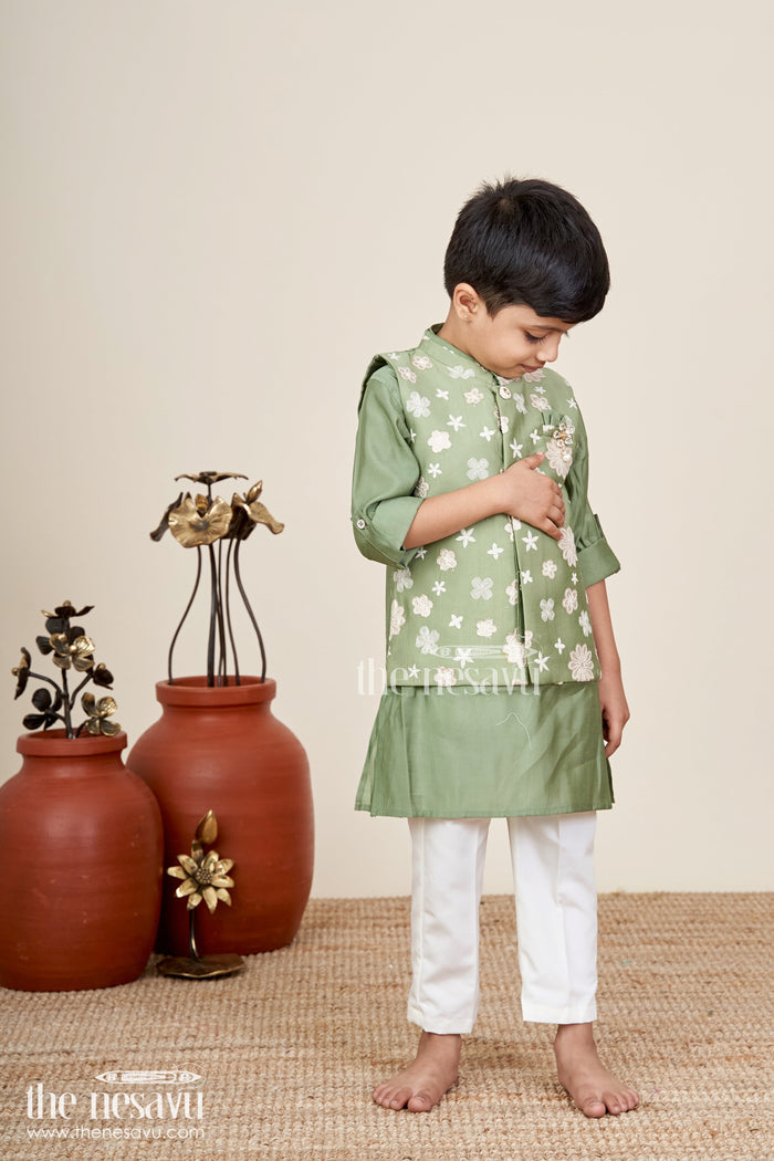 The Nesavu Boys Jacket Sets Toddler boys jacket kurta set for festive and family functions Nesavu Nesavu toddler boys embroidered kurta jacket set  festive ethnic outfit family occasions