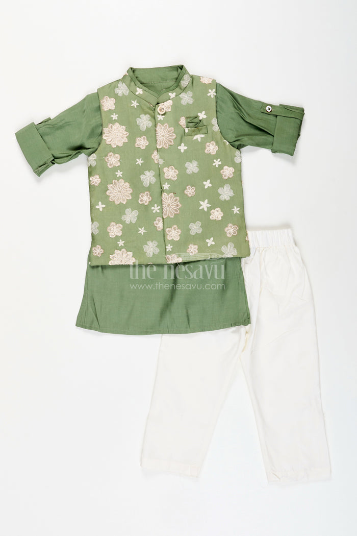 The Nesavu Boys Jacket Sets Toddler boys jacket kurta set for festive and family functions Nesavu Nesavu toddler boys embroidered kurta jacket set  festive ethnic outfit family occasions