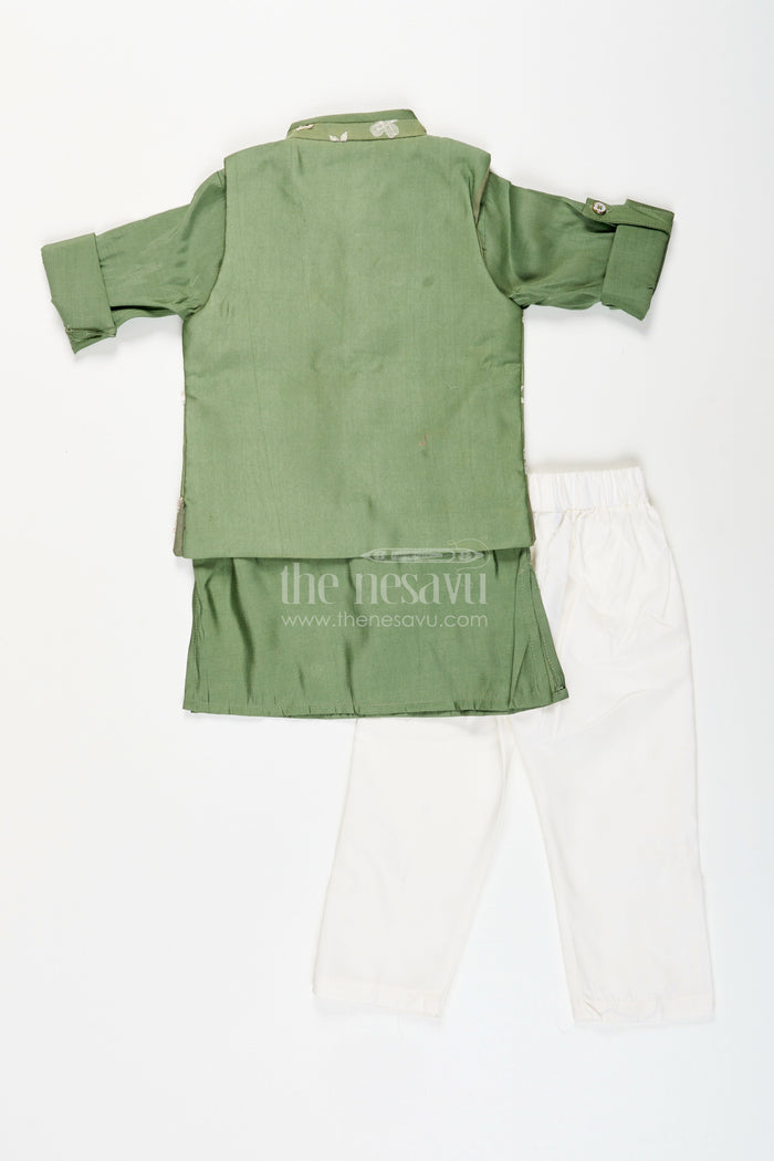 The Nesavu Boys Jacket Sets Toddler boys jacket kurta set for festive and family functions Nesavu Nesavu toddler boys embroidered kurta jacket set  festive ethnic outfit family occasions