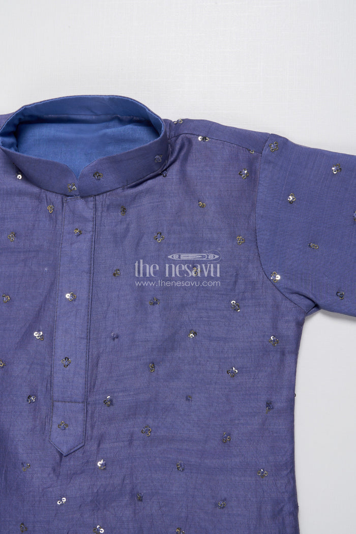 The Nesavu Boys Kurtha Set Toddler Boys Kurta Set for Festive Functions and Family Gatherings Nesavu Nesavu toddler boys kurta set viscose silk sequence embroidery ethnic functions