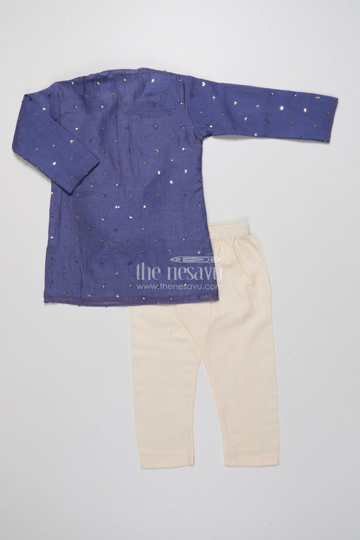 The Nesavu Boys Kurtha Set Toddler Boys Kurta Set for Festive Functions and Family Gatherings Nesavu Nesavu toddler boys kurta set viscose silk sequence embroidery ethnic functions