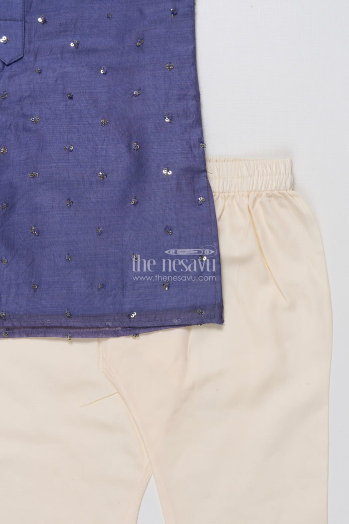 The Nesavu Boys Kurtha Set Toddler Boys Kurta Set for Festive Functions and Family Gatherings Nesavu Nesavu toddler boys kurta set viscose silk sequence embroidery ethnic functions