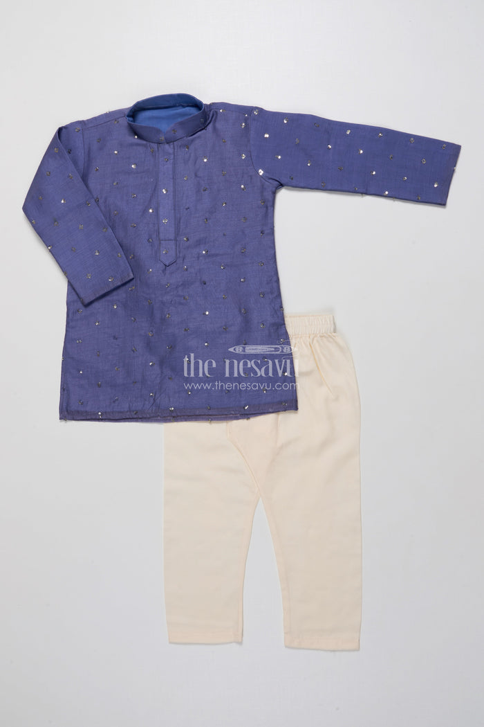 The Nesavu Boys Kurtha Set Toddler Boys Kurta Set for Festive Functions and Family Gatherings Nesavu Nesavu toddler boys kurta set viscose silk sequence embroidery ethnic functions
