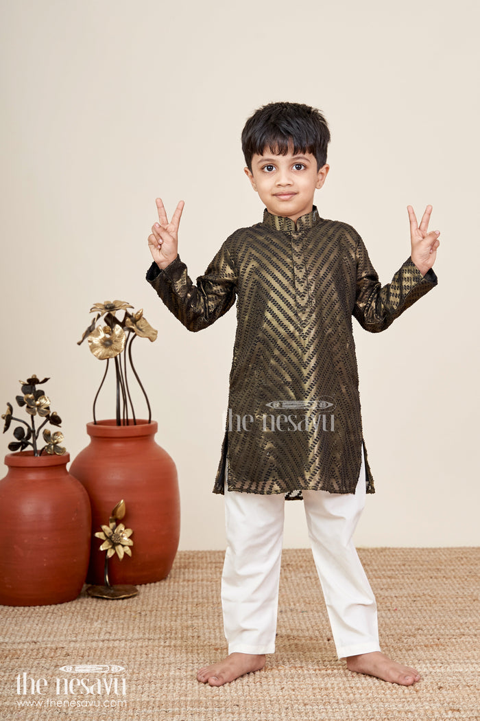 The Nesavu Boys Kurtha Set Toddler boys kurta set for weddings and traditional celebrations Nesavu 18 (2Y) / Green BES758C-18 Nesavu toddler boys silk blend kurta set weddings ethnic wear festive celebrations