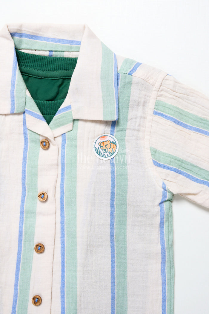The Nesavu Boys Casual Set Toddler Boys Muslin Stripe Set for Relaxed Dressing and Outings Nesavu Nesavu toddler boys striped muslin cotton outfit summer play casual events relaxed wear