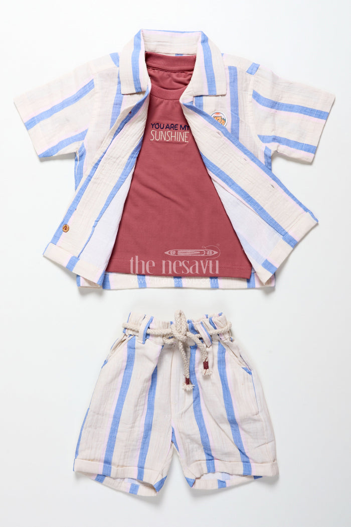 The Nesavu Boys Casual Set Toddler Boys Muslin Striped Cotton Set for Summer and Everyday Dressing Nesavu Nesavu toddler boys striped muslin cotton set everyday summer comfort casual wear