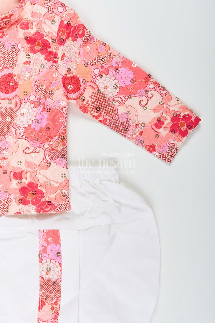 The Nesavu Boys Dothi Set Toddler Boys Pastel Printed Cotton Blend Dothi Set for Festive Celebrations Nesavu Nesavu toddler boys pastel printed cotton blend dothi set embroidered jacket Diwali