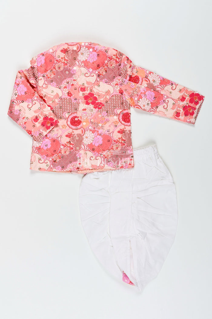 The Nesavu Boys Dothi Set Toddler Boys Pastel Printed Cotton Blend Dothi Set for Festive Celebrations Nesavu Nesavu toddler boys pastel printed cotton blend dothi set embroidered jacket Diwali