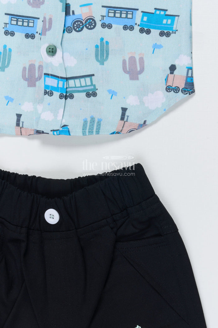 The Nesavu Boys Casual Set Toddler Boys Printed Shirt and Shorts Set for Playdates and Outings Nesavu Nesavu toddler boys casual cotton set digital print outings playful comfort