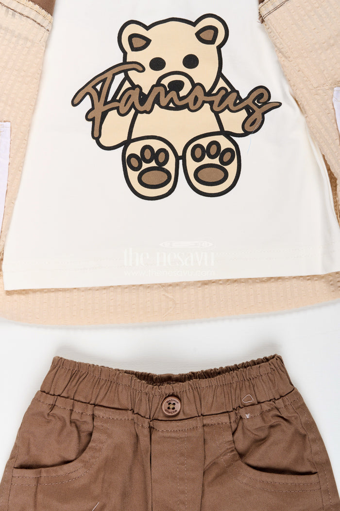 The Nesavu Boys Casual Set Toddler Boys Seersucker Cotton Safari-Style Shirt and Cargo Pants Set Nesavu Nesavu toddler boys seersucker cotton safari shirt, cargo pants, T-shirt and cap set