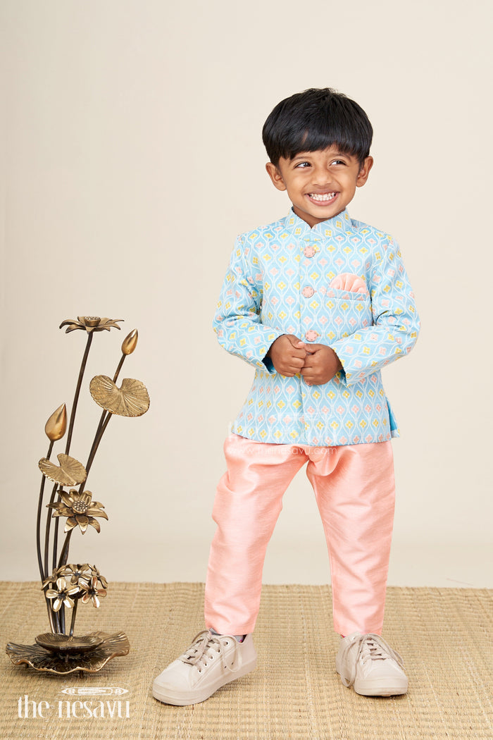 The Nesavu Boys Dothi Set Toddler boys silk blend dothi set for weddings and festive occasions Nesavu Nesavu toddler boys silk blend dothi set jacket churidar festive weddings