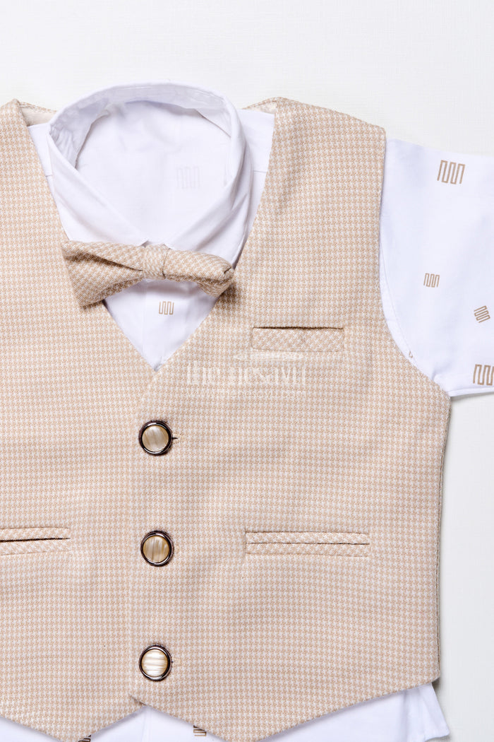 The Nesavu Boys Casual Set Toddler Boys Smart Cotton Outfit Set with Waistcoat and Bow Tie Nesavu Nesavu toddler boys party outfit cotton shirt waistcoat bow tie weddings celebrations