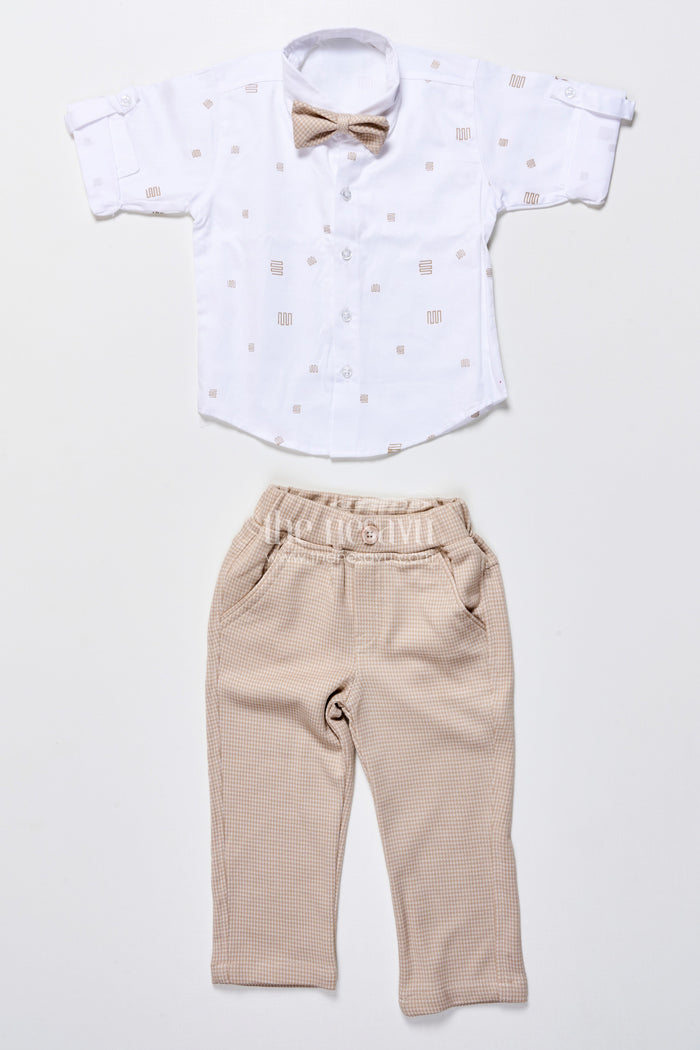 The Nesavu Boys Casual Set Toddler Boys Smart Cotton Outfit Set with Waistcoat and Bow Tie Nesavu Nesavu toddler boys party outfit cotton shirt waistcoat bow tie weddings celebrations