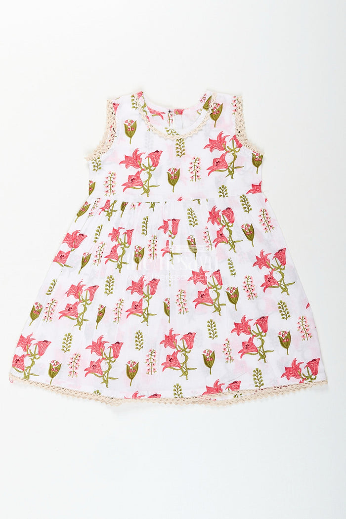 The Nesavu Toddler girl cotton frock for casual wear and day outs Nesavu 16 (1Y) / Half white GFC1963A-16 Nesavu toddler girl floral cotton frock  soft summer outfit playschool outings