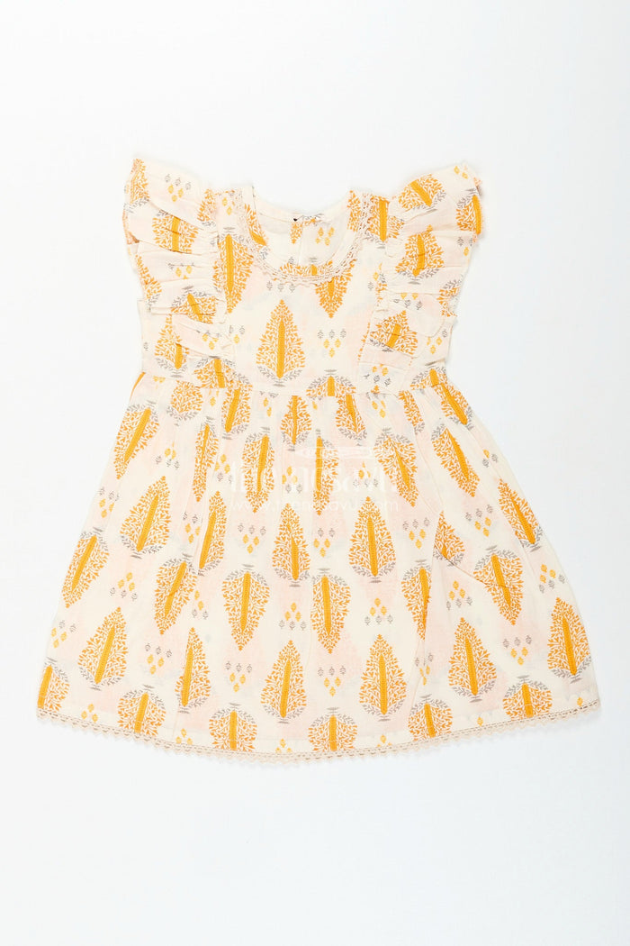 The Nesavu Toddler girl cotton frock for everyday play and festive moments Nesavu 16 (1Y) / Yellow GFC1965A-16 Nesavu toddler girl cotton frock flutter sleeves  breathable digital print outfit casual events