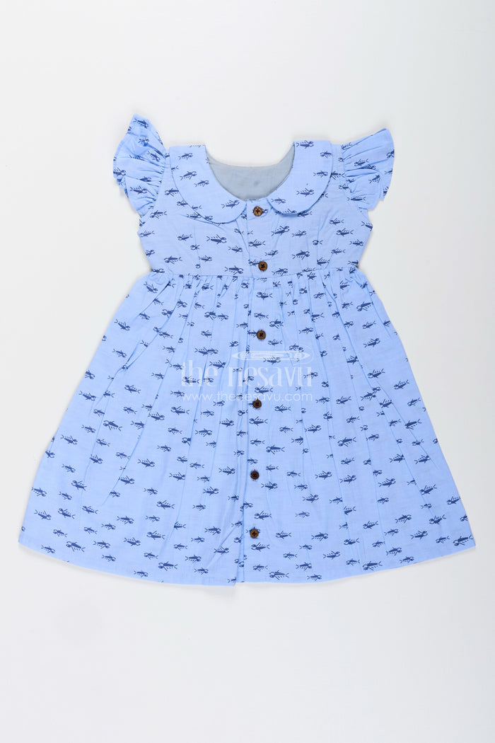 The Nesavu Girls Cotton Frock Toddler Girl Cotton Frock for Everyday Wear and Summer Comfort Nesavu 18 (2Y) / BLUE GFC1971A-18 Nesavu cotton frock toddler girls peter pan collar soft printed design daily use