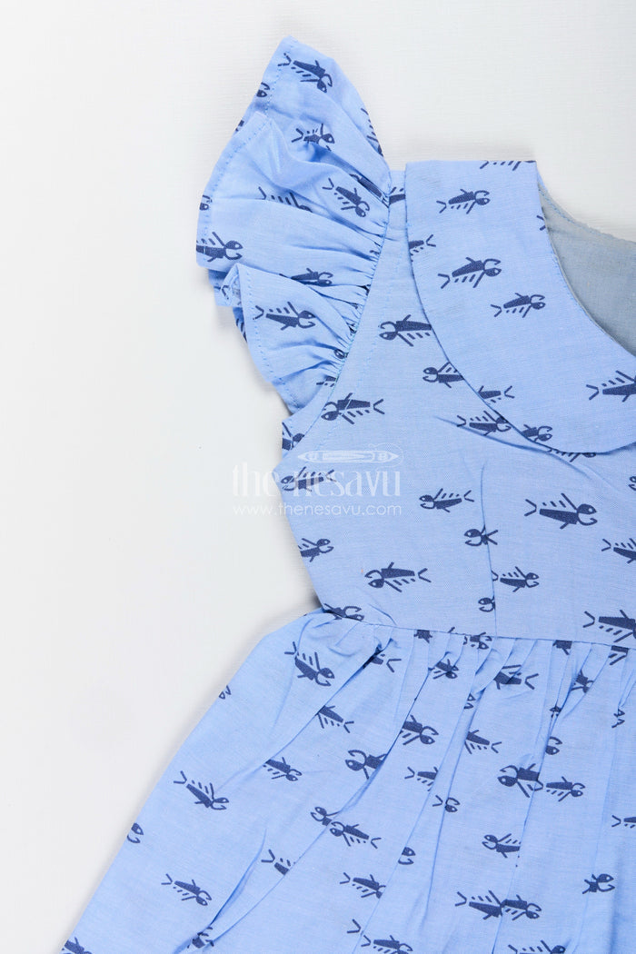 The Nesavu Girls Cotton Frock Toddler Girl Cotton Frock for Everyday Wear and Summer Comfort Nesavu Nesavu cotton frock toddler girls peter pan collar soft printed design daily use