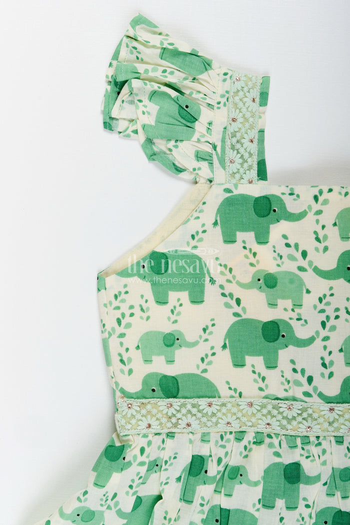 The Nesavu Girls Cotton Frock Toddler Girl Cotton Frock with Elephant Print for Everyday Comfort Nesavu Nesavu toddler girl cotton frock elephant digital print playdates summer comfort