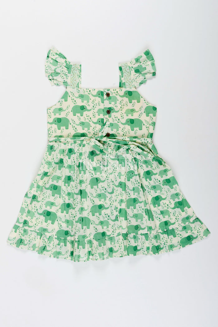 The Nesavu Girls Cotton Frock Toddler Girl Cotton Frock with Elephant Print for Everyday Comfort Nesavu Nesavu toddler girl cotton frock elephant digital print playdates summer comfort