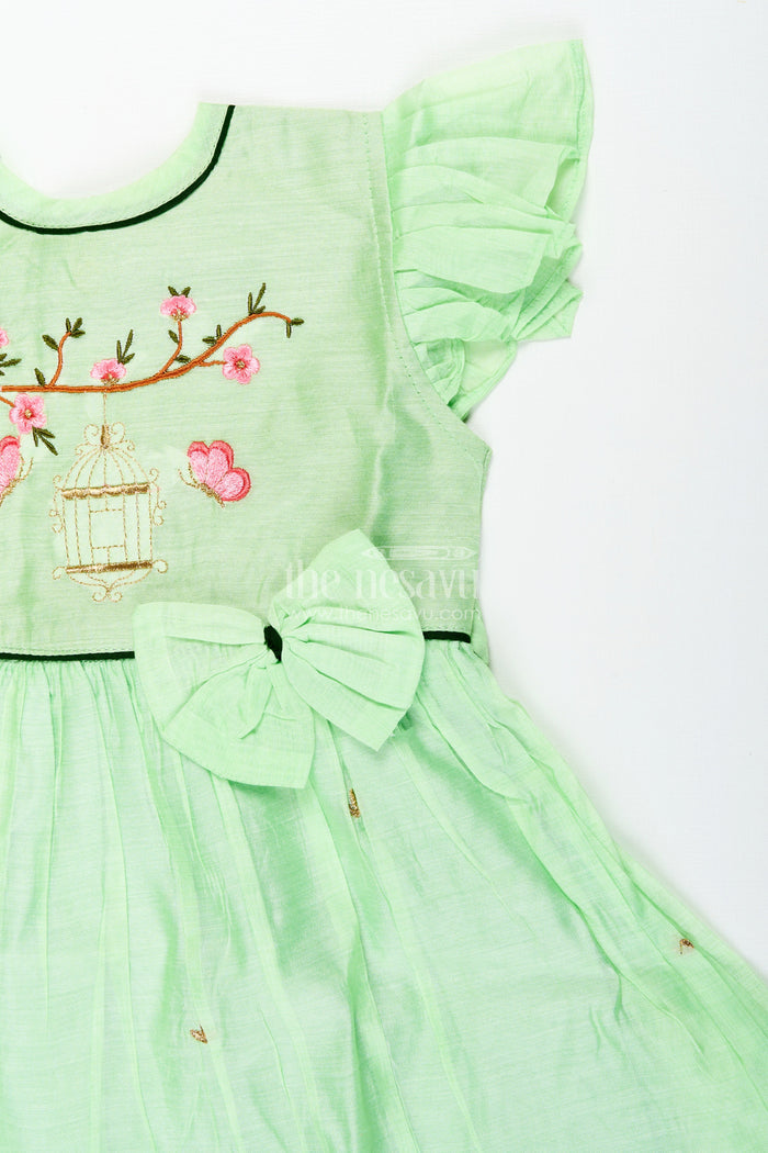 The Nesavu Girls Cotton Frock Toddler Girl Cotton Frock with Embroidery for Poojas and Ethnic Days Nesavu Nesavu toddler girl embroidered chanderi frock poojas cultural functions festive gatherings