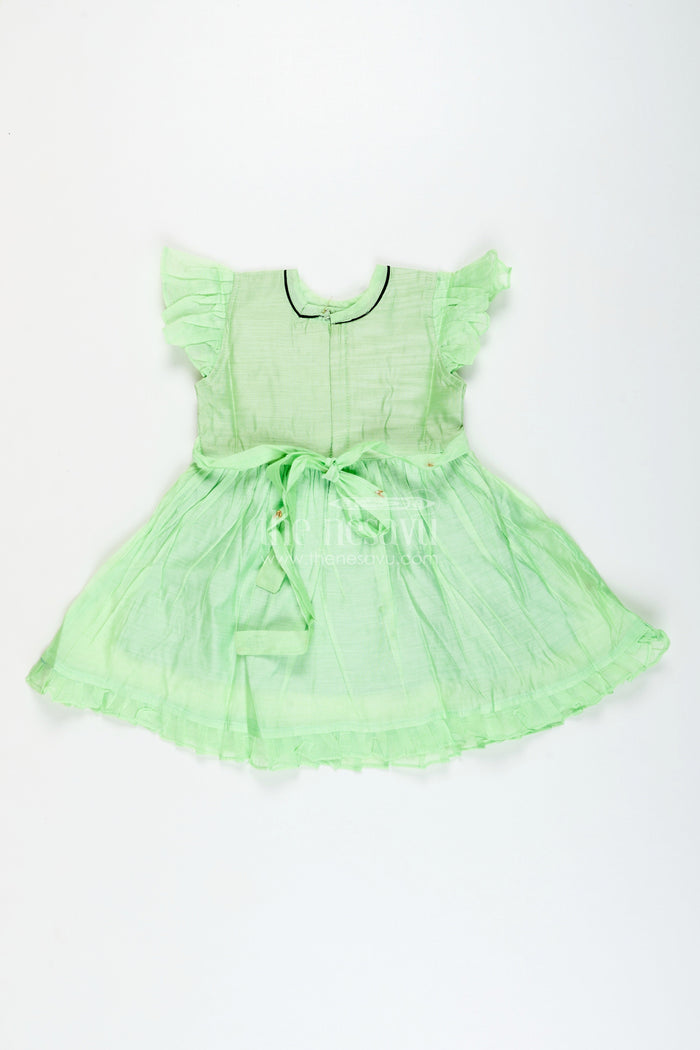 The Nesavu Girls Cotton Frock Toddler Girl Cotton Frock with Embroidery for Poojas and Ethnic Days Nesavu Nesavu toddler girl embroidered chanderi frock poojas cultural functions festive gatherings