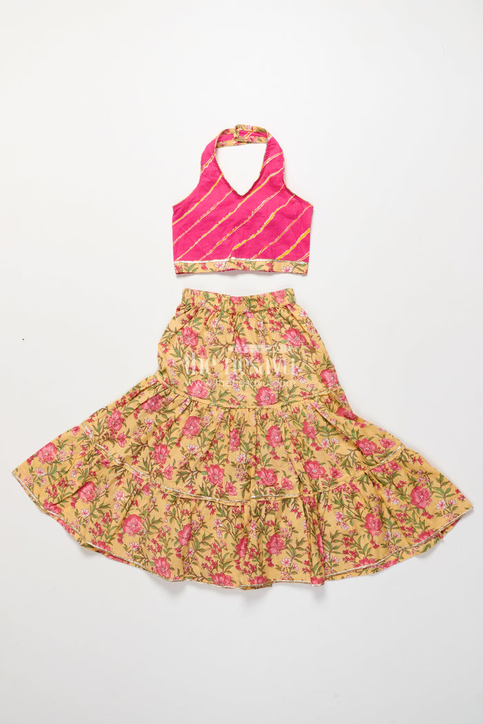 The Nesavu Girls Lehenga Choli Toddler Girl Cotton Lehenga Set for Ethnic School Events and Festive Playdates Nesavu 16 (1Y) / Pink GL826A-16 Nesavu toddler girl cotton lehenga choli floral print festive school events