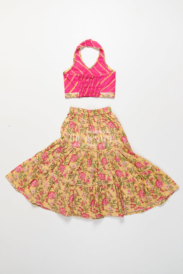 The Nesavu Girls Lehenga Choli Toddler Girl Cotton Lehenga Set for Ethnic School Events and Festive Playdates Nesavu Nesavu toddler girl cotton lehenga choli floral print festive school events