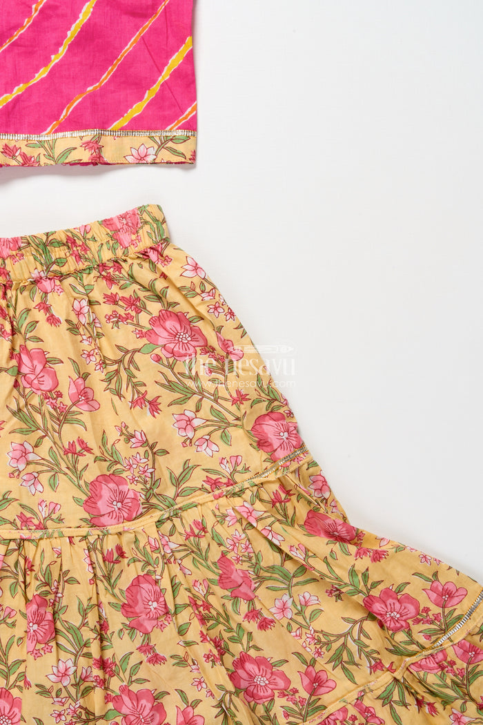 The Nesavu Girls Lehenga Choli Toddler Girl Cotton Lehenga Set for Ethnic School Events and Festive Playdates Nesavu Nesavu toddler girl cotton lehenga choli floral print festive school events
