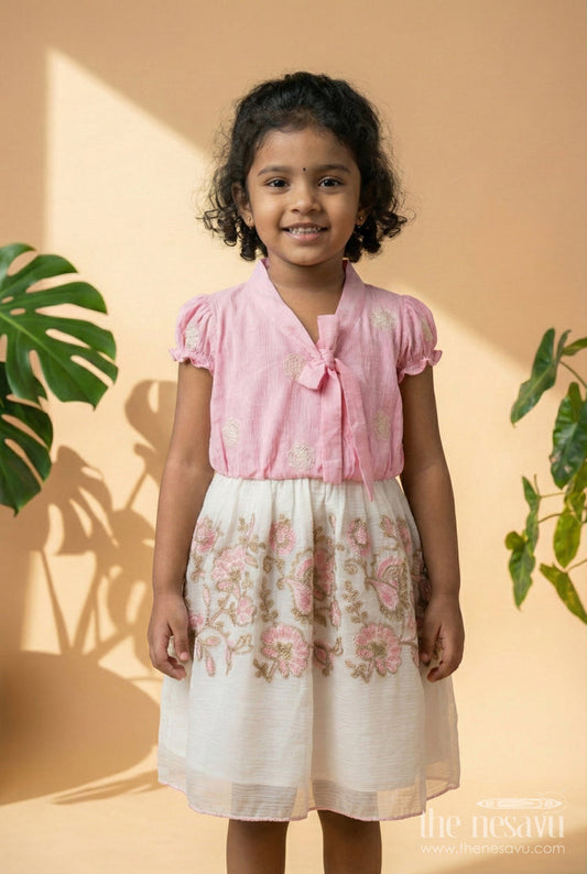 The Nesavu Girls Fancy Frock Toddler Girl Embroidered Frock for Birthdays and Indoor Parties Nesavu 20 (3Y) / Pink GFC1824A-20 Nesavu toddler girl embroidered frock birthdays indoor festive gatherings