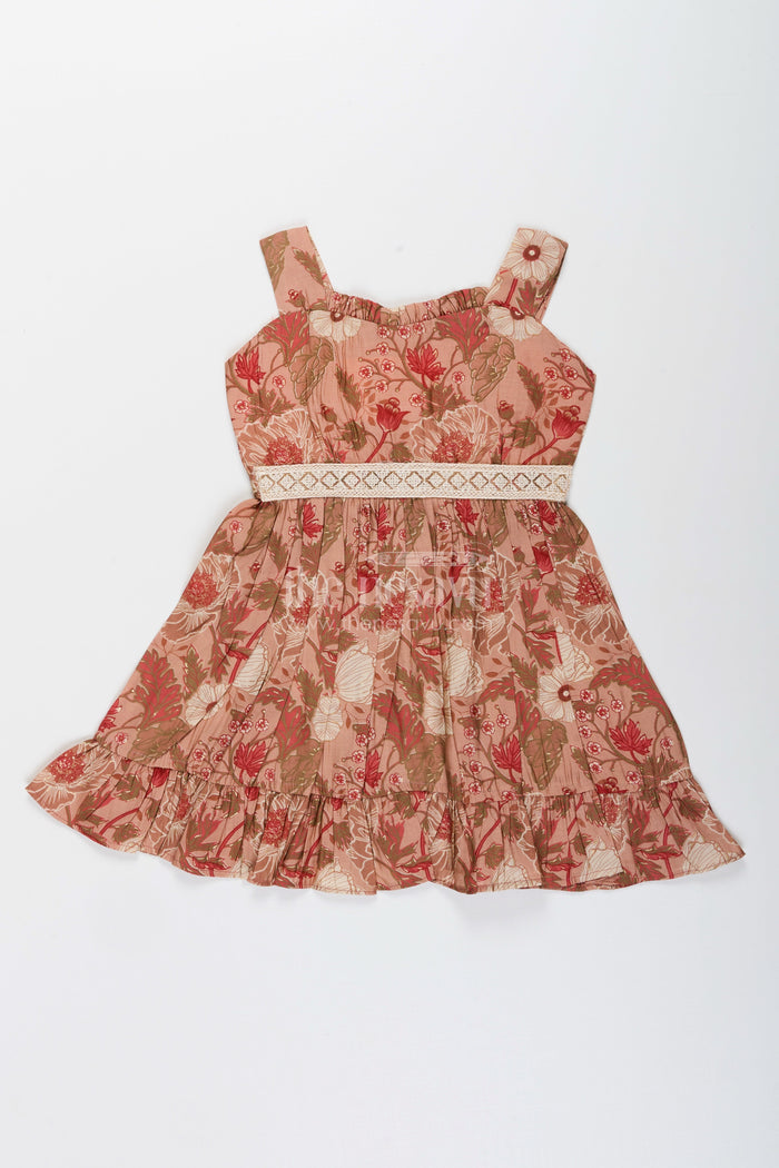 The Nesavu Girls Cotton Frock Toddler Girl Frock for Festive Gatherings and Family Photos Nesavu 18 (2Y) / PEACH GFC1973A-18 Nesavu toddler girl frock modal silk floral print festive celebrations photo days