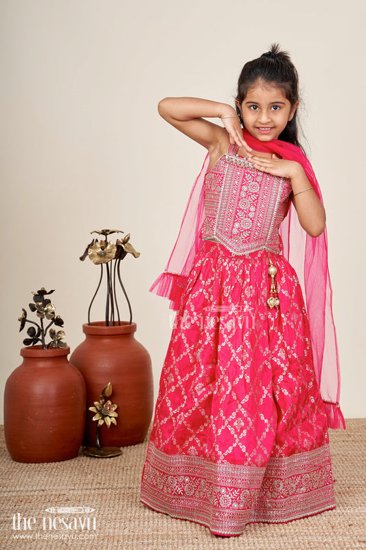 The Nesavu Girls Lehenga Choli Toddler Girl Lehenga Choli for Weddings and Ethnic Parties Nesavu 16 (1Y) / Pink GL814B-16 Nesavu toddler girl lehenga choli viscose silk embroidery  perfect weddings festive occasions