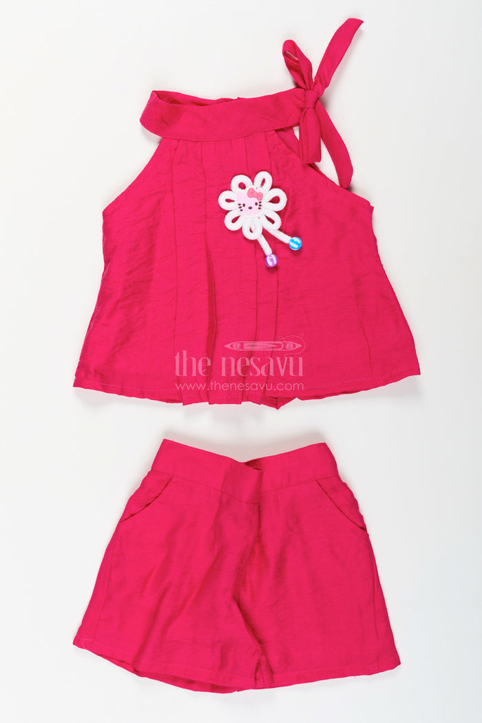 The Nesavu Toddler girls summer shorts set for casual wear Nesavu 18 (2Y) / Pink BFJ862A-18 Nesavu toddler girls shorts set halter top  comfy summer outfit casual outings