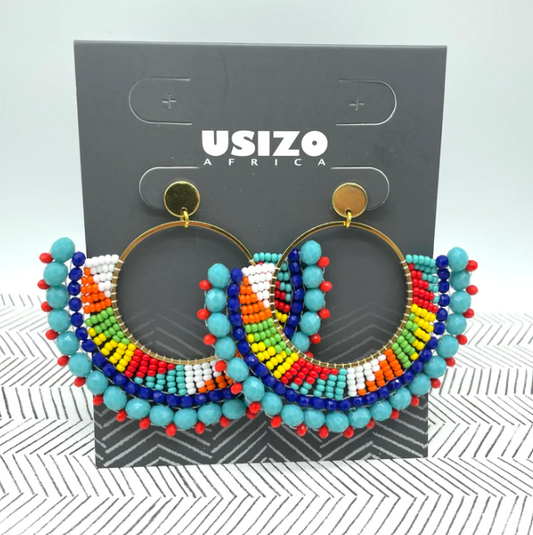 Tombi Aqua Zulu Beaded Earrings with Gold Fittings