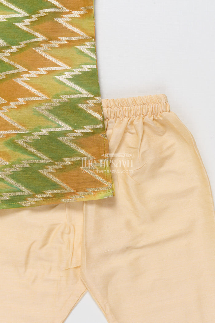 The Nesavu Boys Kurtha Set Traditional Banarasi Weave Boys Kurta Set for Cultural and Festive Wear Nesavu Nesavu boys kurta set traditional Banarasi weave perfect weddings school ethnic days