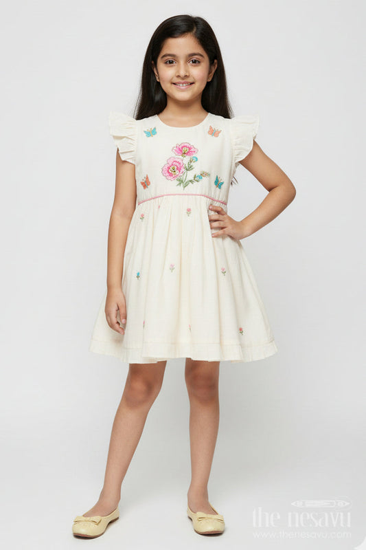 The Nesavu Girls Chanderi Frock Traditional Chanderi Frock for Baby Girls for Festivals and Naming Ceremony Nesavu 16 (1Y) / Cream GFC1996A-16 Nesavu traditional chanderi frock baby girls embroidery naming ceremonies poojas