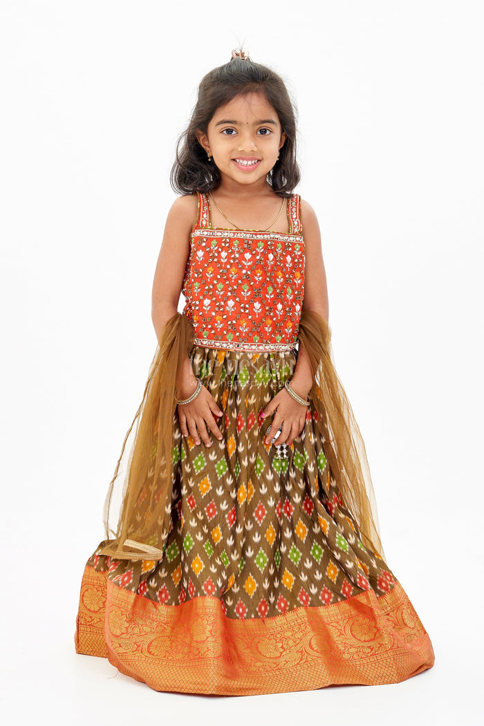 The Nesavu Girls Lehenga Choli Traditional Choli for Girls in Blended Silk with Ikat Design and Embroidered Details Nesavu Nesavu Traditional Choli Girls Blended Silk Ikat Design Embroidered Details