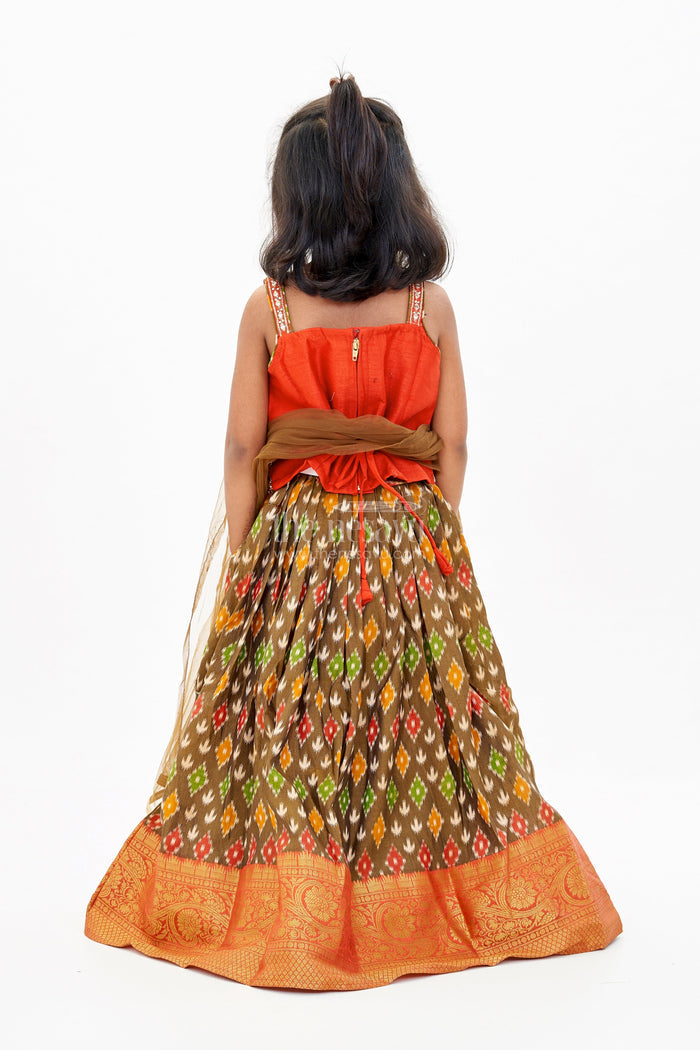 The Nesavu Girls Lehenga Choli Traditional Choli for Girls in Blended Silk with Ikat Design and Embroidered Details Nesavu Nesavu Traditional Choli Girls Blended Silk Ikat Design Embroidered Details