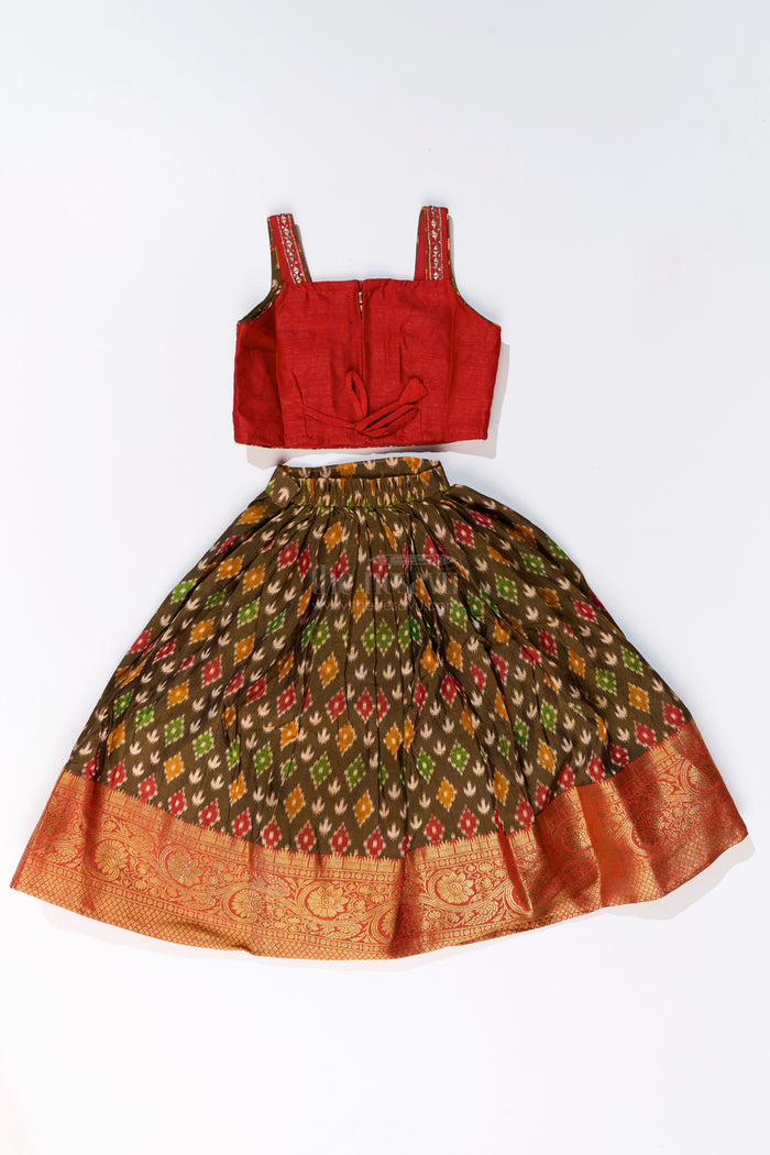 The Nesavu Girls Lehenga Choli Traditional Choli for Girls in Blended Silk with Ikat Design and Embroidered Details Nesavu Nesavu Traditional Choli Girls Blended Silk Ikat Design Embroidered Details